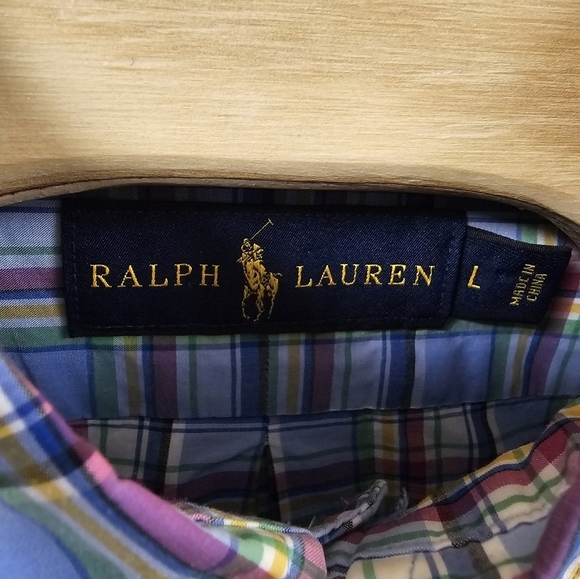 Polo Ralph Lauren Madras Plaid‎ Button Up Light Blue Long Sleeve Shirt L - Picture 3 of 5